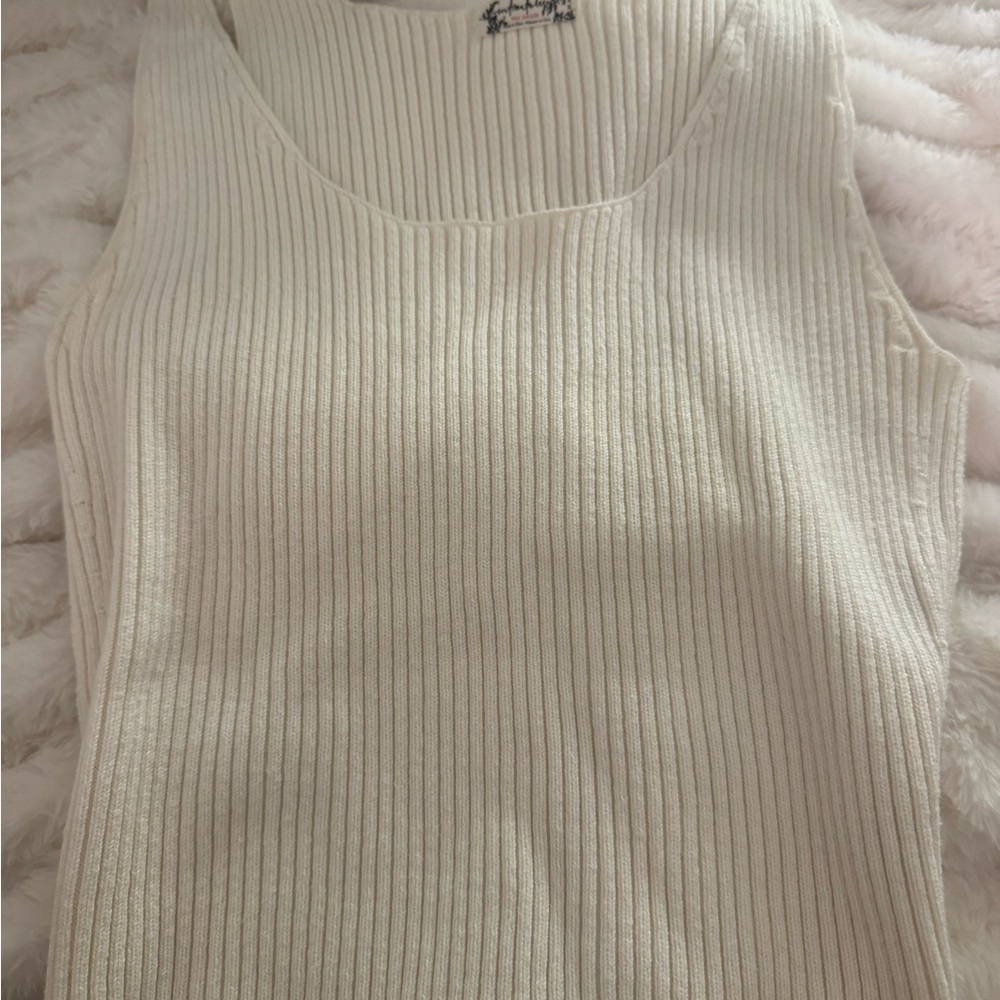 Free People Cream Fitted Sleeveless Ribbed Tank Top